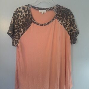 Perfect Peach Women's 2X Pink Peach Short Sleeve Cheetah Print Sleeves Tee
